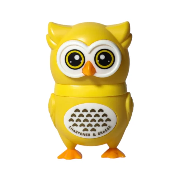Owl Shape Pencil Sharpener with Eraser for Students | 2-in-1 Cute Animal Stationery Combo