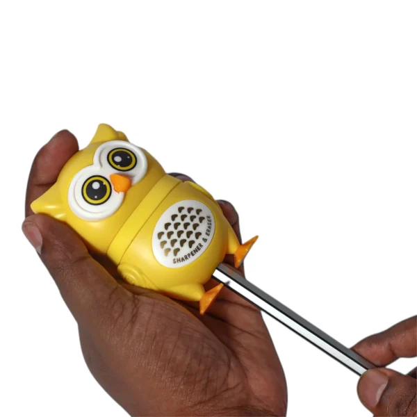 Owl Shape Pencil Sharpener with Eraser for Students | 2-in-1 Cute Animal Stationery Combo - Image 3